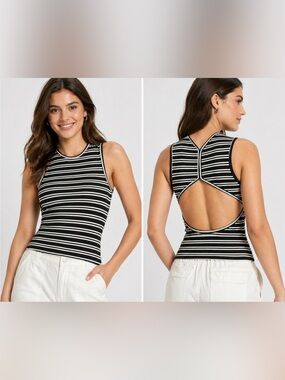 NWT Women's Wild Fable Black and White Striped Ribbed Tank Top Size Small